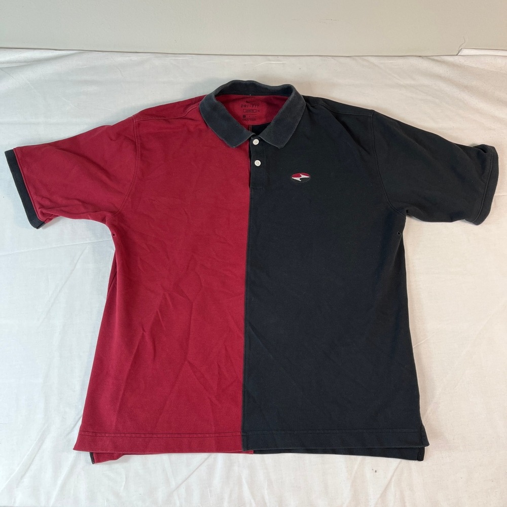 Nike Polo Shirt Mens Large Red Black Yin-Yang Split Tiger Woods Dri-FIT Loose
